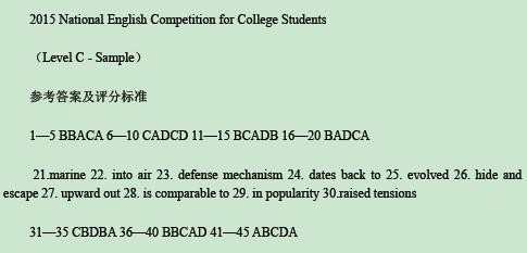 2015年全国大学生英语竞赛时间及初赛答案