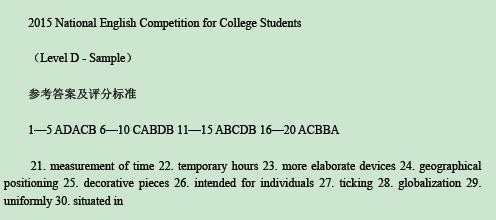 2015年全国大学生英语竞赛时间及初赛答案