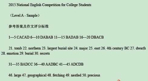 2015年全国大学生英语竞赛时间及初赛答案