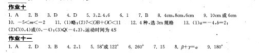 人教版初一下册数学暑假作业答案