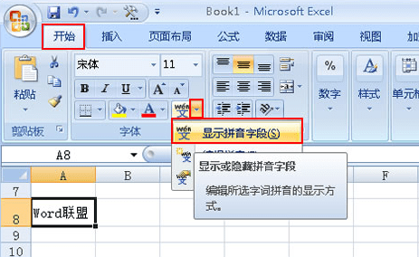 怎样在excel2007的汉字上加拼音的