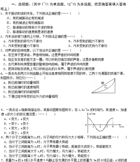 2016高二物理期末考试试卷