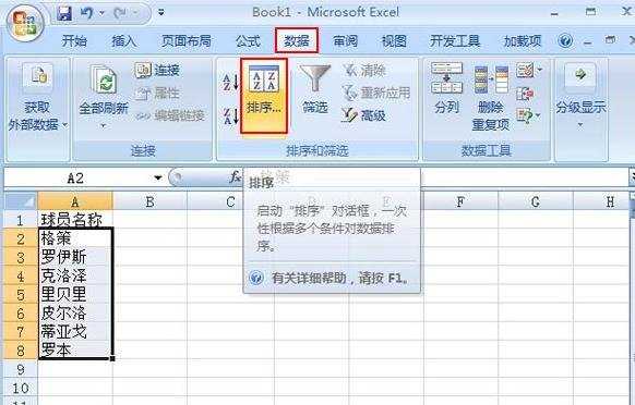 Excel2007表格中怎么设置笔画排序