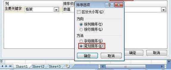 Excel2007表格中怎么设置笔画排序