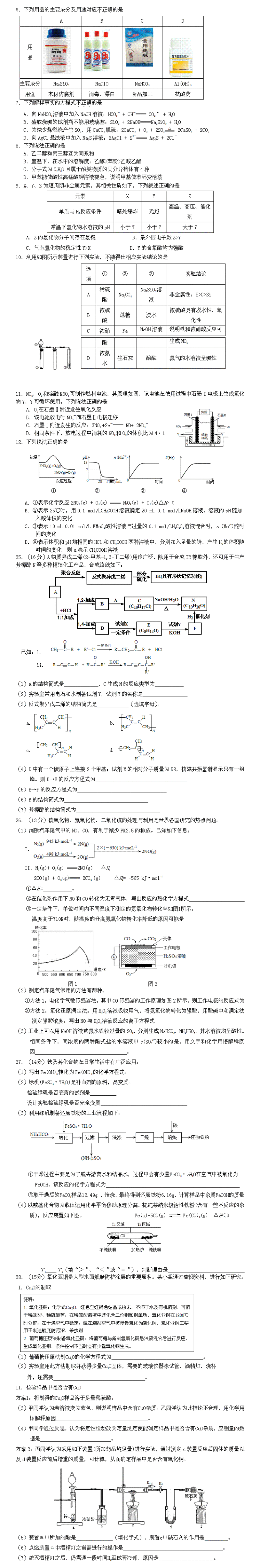 2016丰台高三一模化学习题及答案