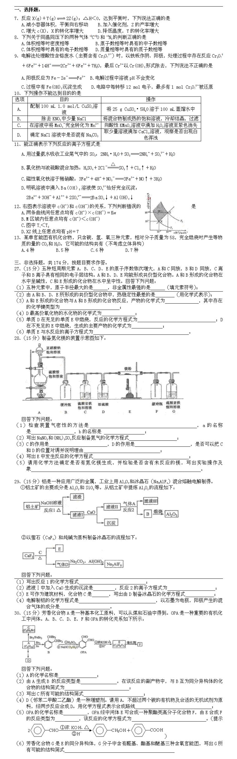 2016高考化学大纲模拟卷及答案