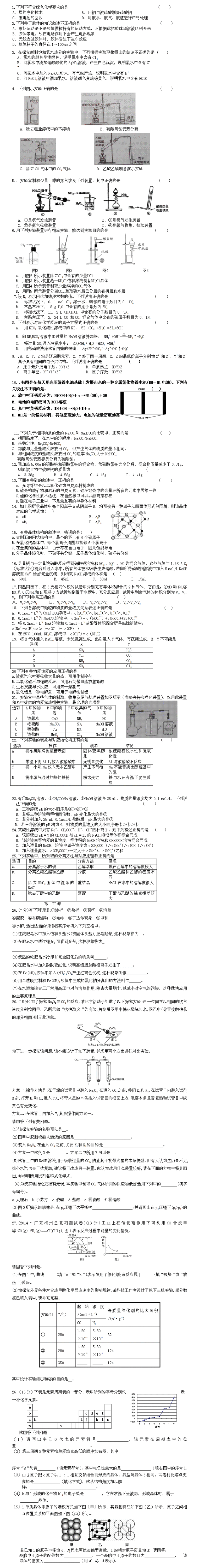 2016高考化学模拟全国卷1及答案