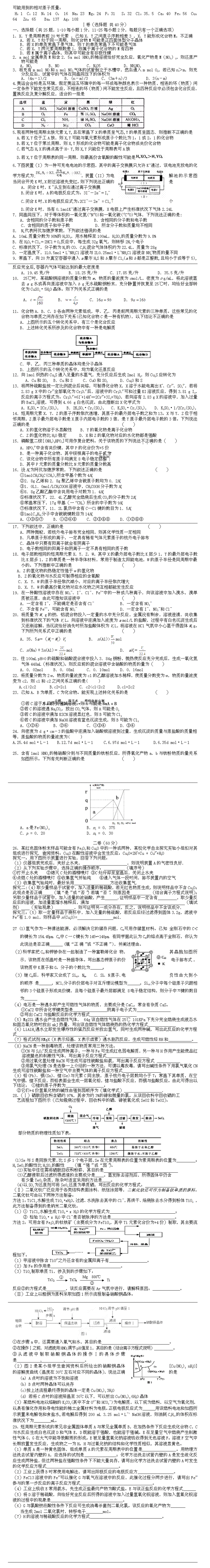 2016届高三化学模拟试题及答案