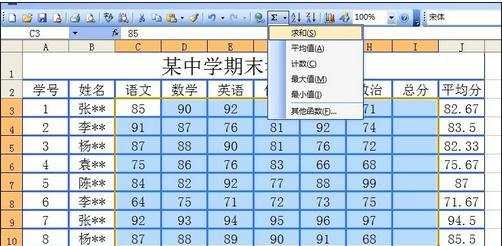 excel中自动求和的教程