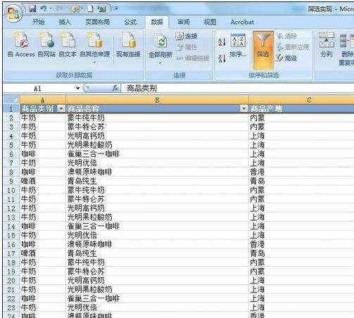 excel2007表格实现筛选的教程