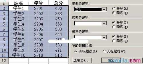 excel按照成绩排序的教程