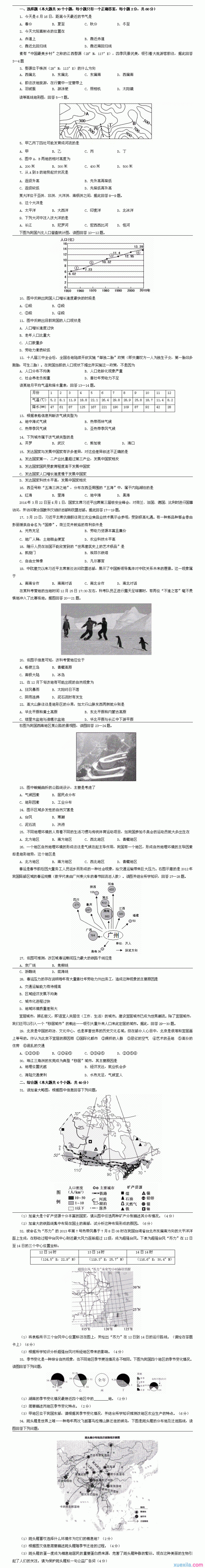 2016年株洲中考地理模拟试题及答案