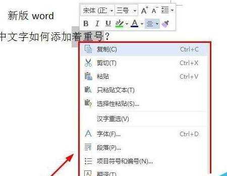 word中如何加着重号