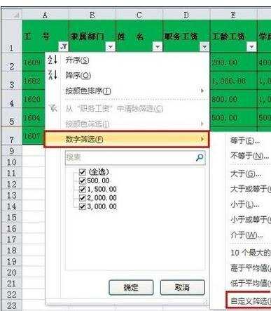 excel表格进行自定义筛选的教程