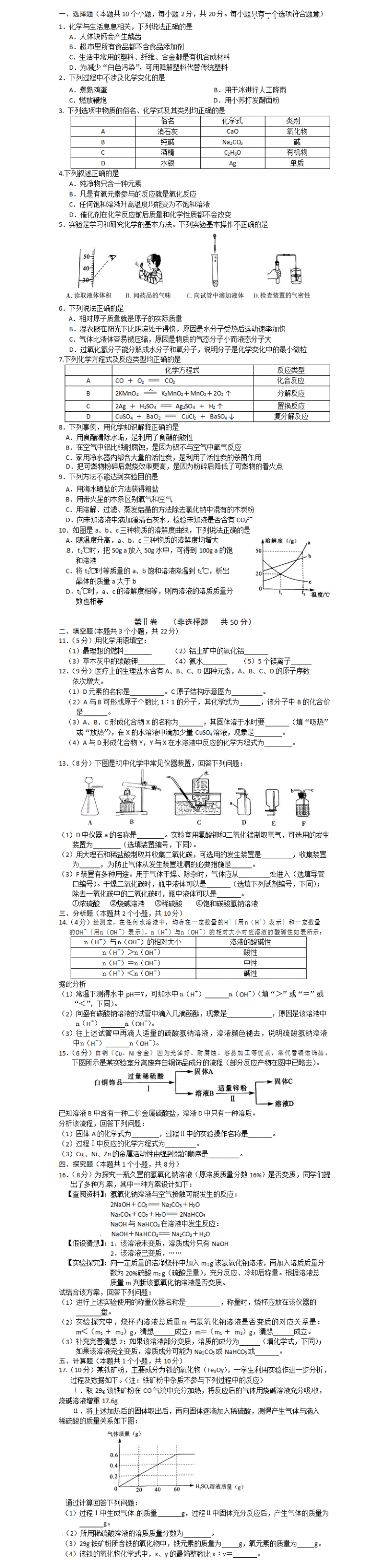 2016年中考化学模拟试题