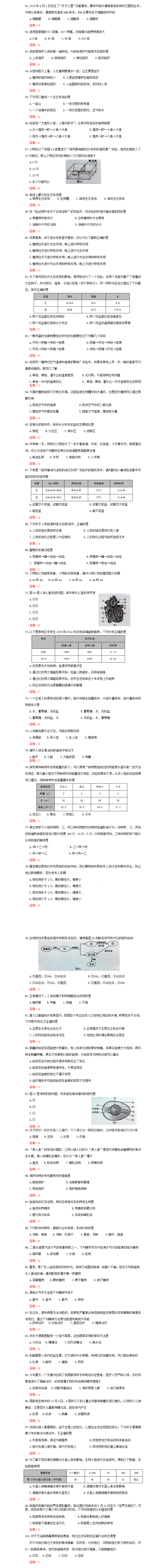 2016天津中考生物试卷答案