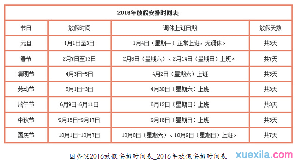 2016十一放假安排时间表 2016国庆放假安排