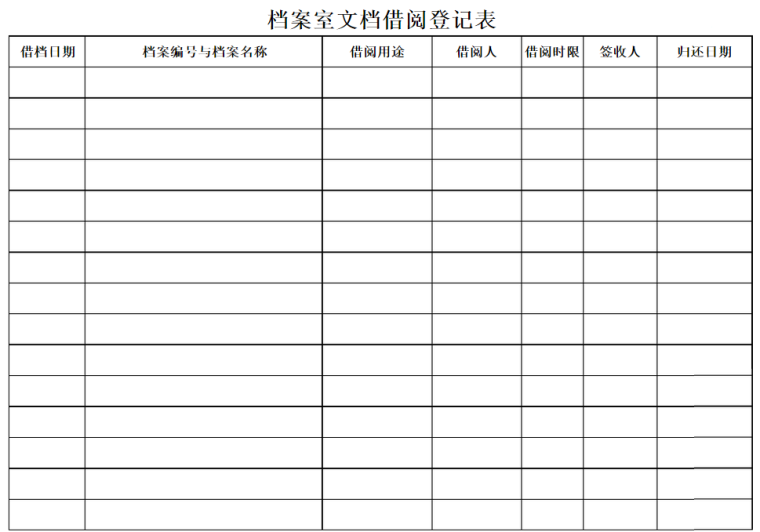 公司档案借阅登记表范本