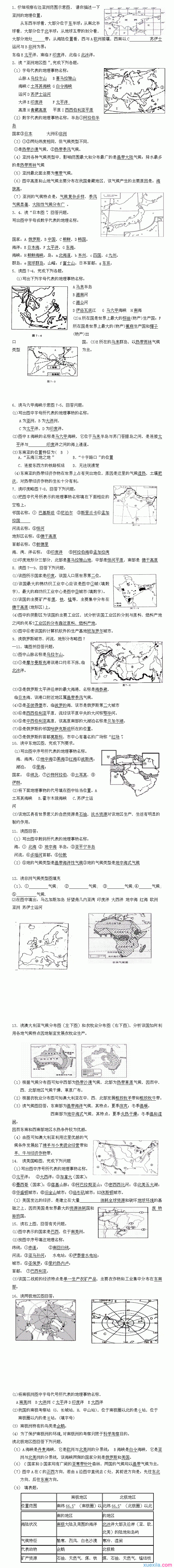 初一上地理填图题及答案