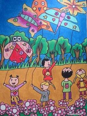儿童画油画棒画风筝
