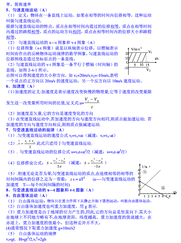 高一必修一物理第二章总结