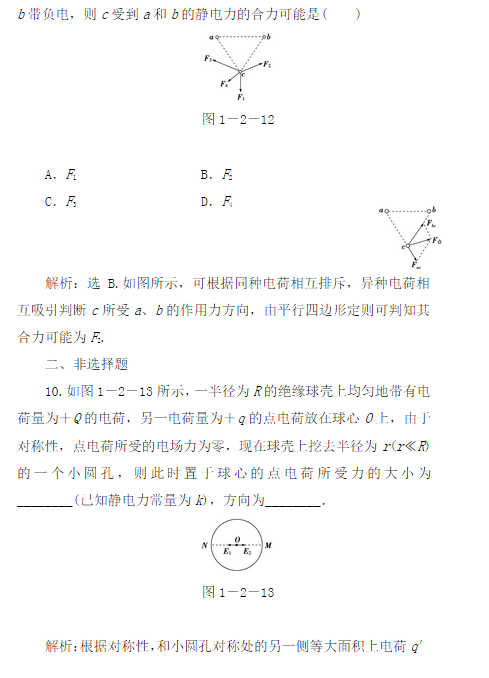 高二物理静电力检测试题及答案