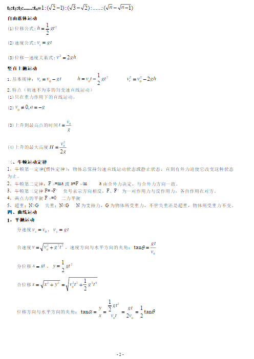 高三物理公式大全 高三物理公式总结