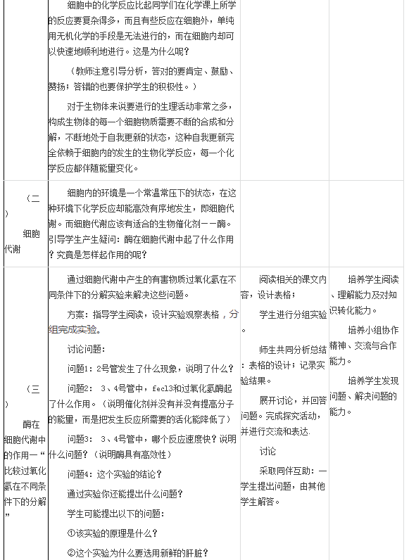 生物必修一《酶的作用》教学设计