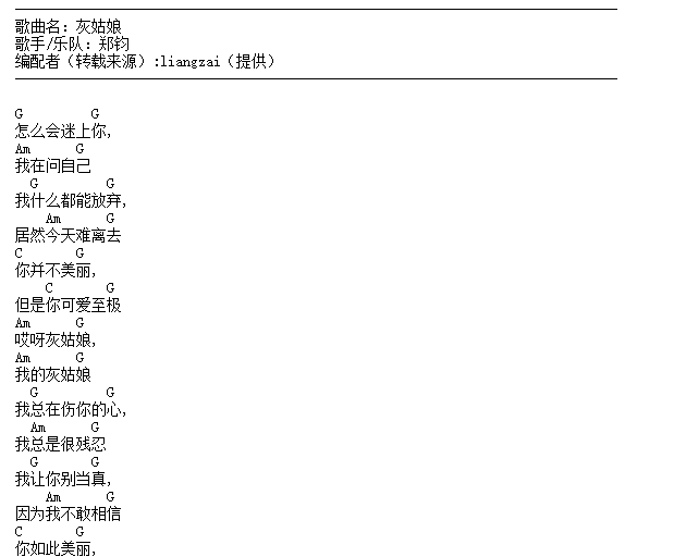 灰姑娘txt吉他谱_灰姑娘歌词