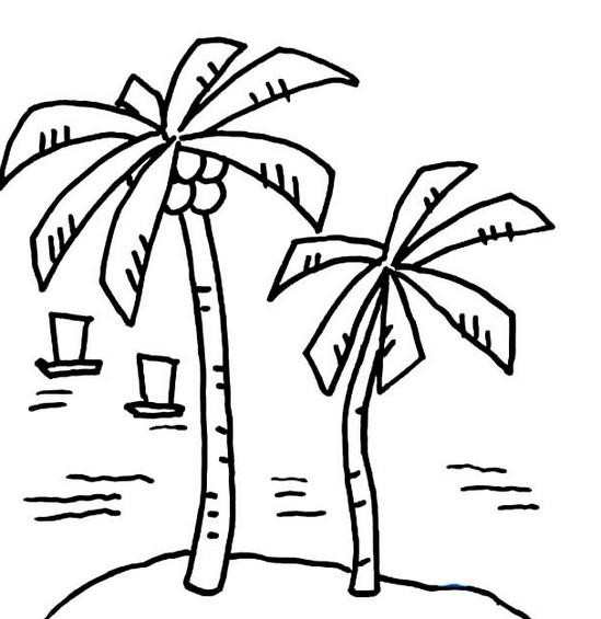 海边椰子树简笔画,怎么画海边椰子树