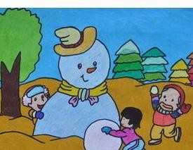 小孩堆雪人简笔画图片