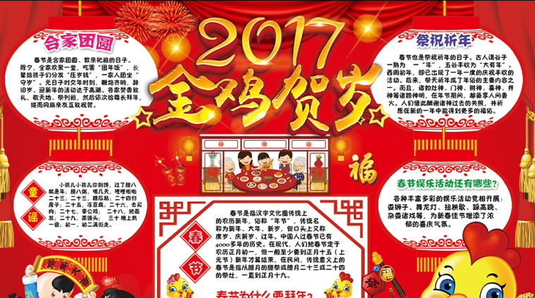 2017年春节小报 2017春节小报图片 春节的小报内容资料