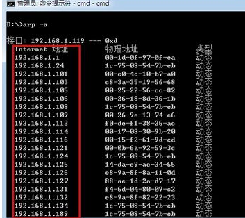 怎样在命令行下查看局域网内IP地址