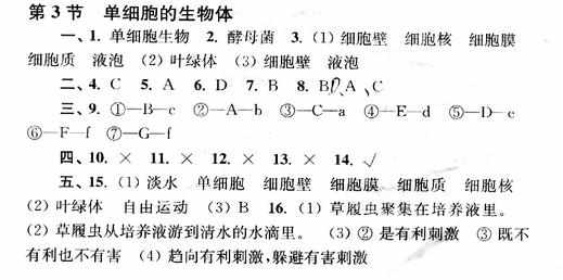 苏科版生物学补充习题七年级下册答案