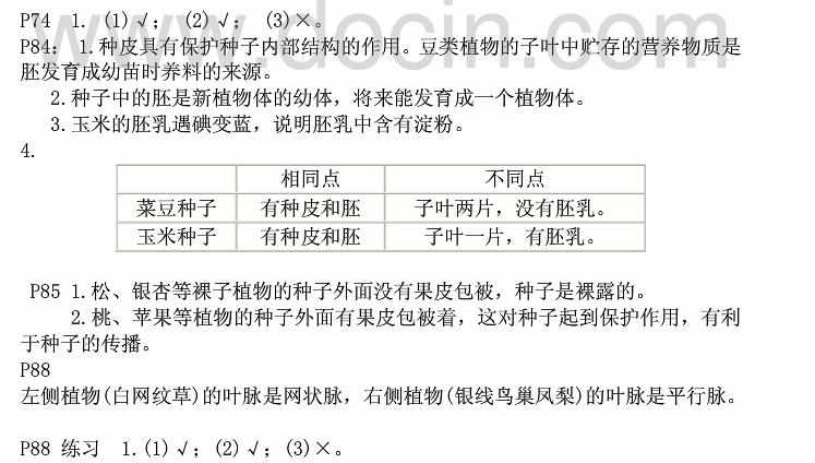 人教版七年级上册生物书答案