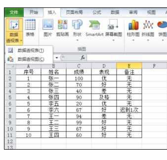 Excel表格中生成数据透视图的操作方法