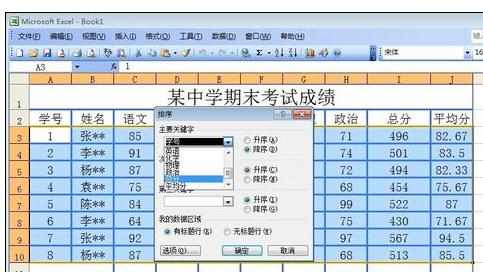 Excel中进行排序的操作技巧