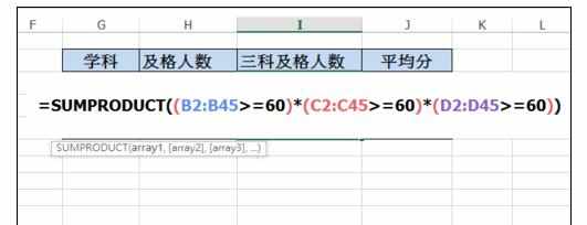 Excel中进行函数应用统计学生学科及格人数及平均分的操作方法