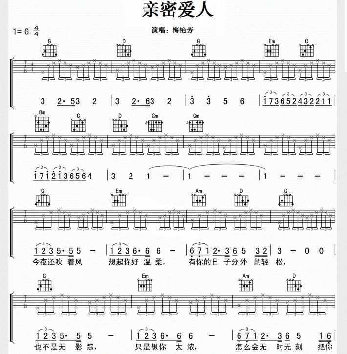 梅艳芳亲密爱人吉他弹唱教学简谱