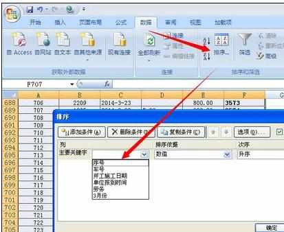 Excel中2007版进行排序的设置方法