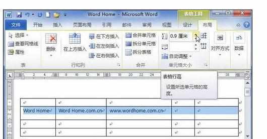 Word中进行文档设置行高和列宽的操作方法