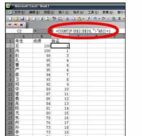 Excel中根据成绩高低自动填上排名的操作方法