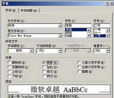 Word中2007版进行设置字体阴影效果的操作技巧