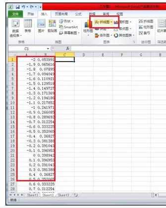 Excel中2010版进行绘制标准正态分布概率密度