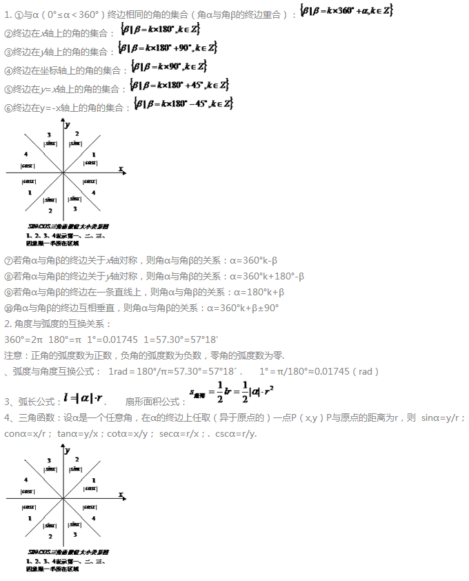 高三文科数学三角函数知识点归纳