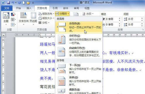 word2010怎么插入分页符